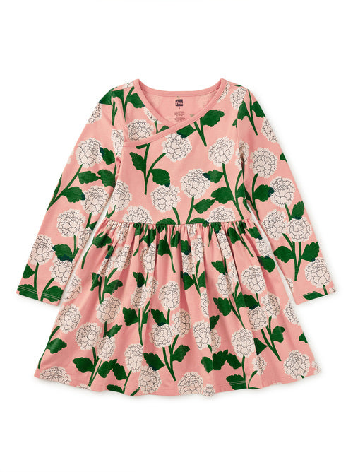 Chrysanthemums Long Sleeve Wrap Neck Dress