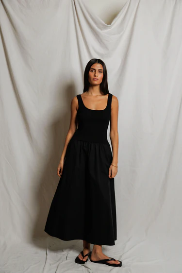 Fabiola Poplin Tank Dress in True Black