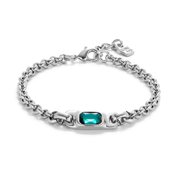 Silver Chain Link Bracelet w/Green Crystal