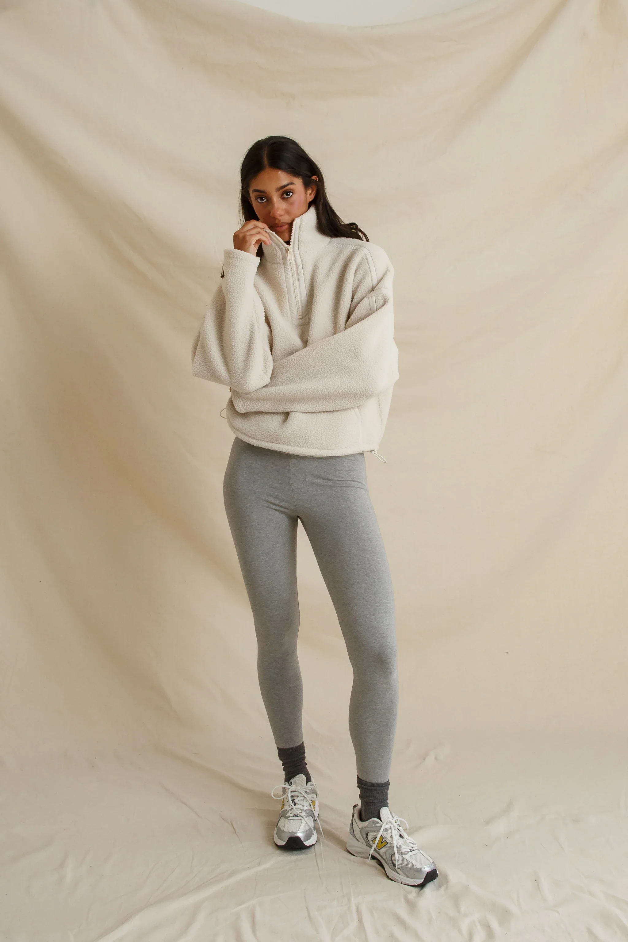 Tristan Sherpa Half-Zip in Sugar
