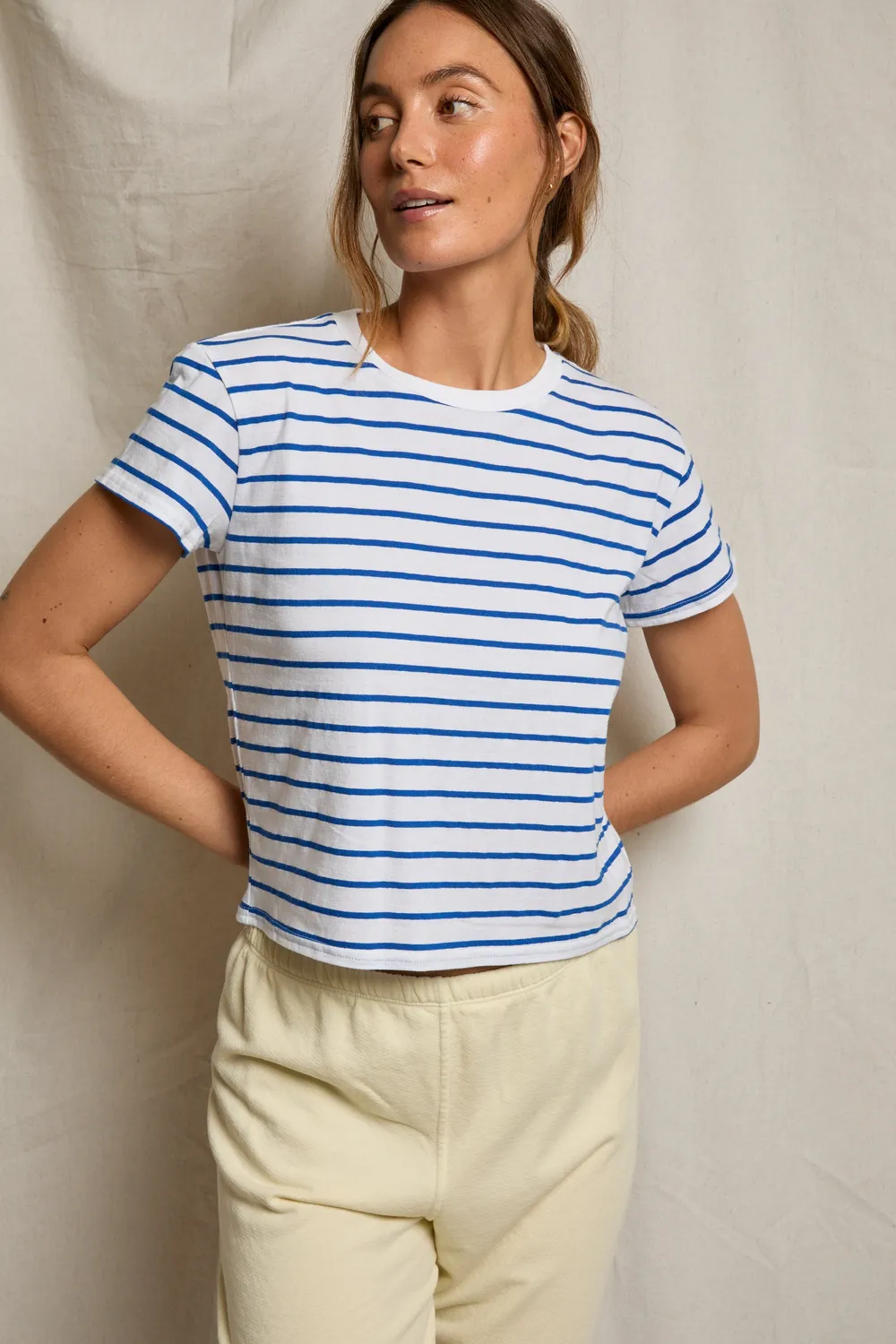 Cobalt Stripe Everett Boxy Crewneck Tee