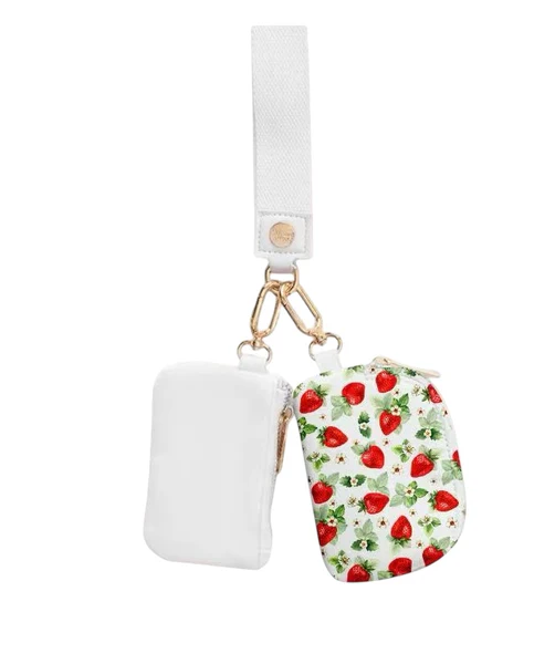 Strawberry White Dual Wallet Keychain Wristlet