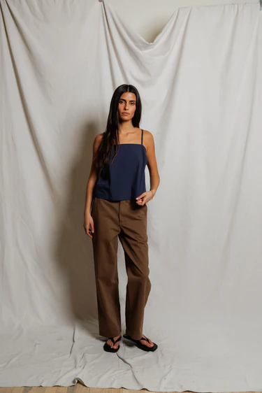 Kamora Poplin Square Neck Tank Top in Navy