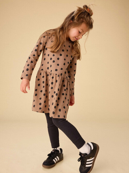 Leopard Dots Long Sleeve Skirted Dress