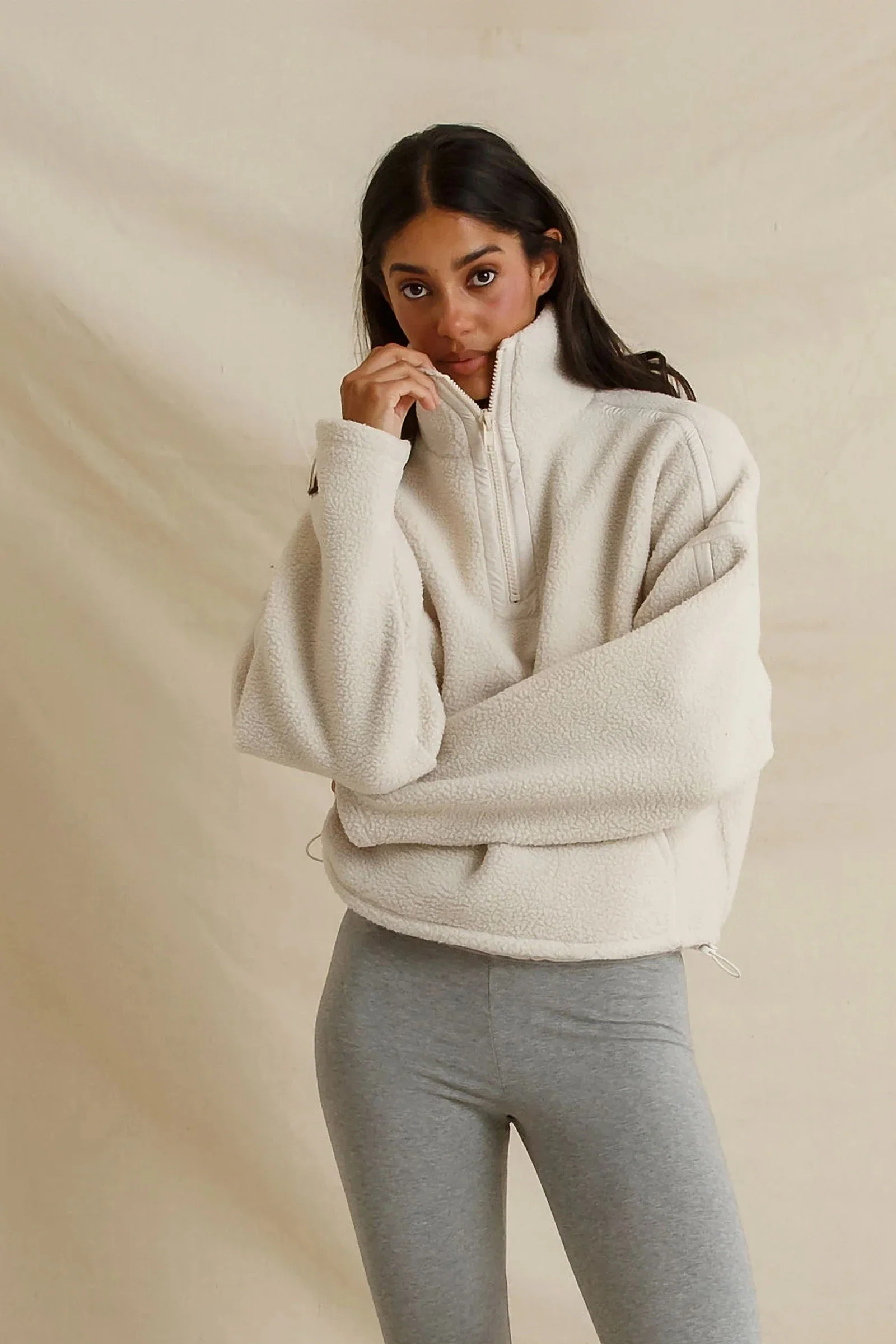 Tristan Sherpa Half-Zip in Sugar