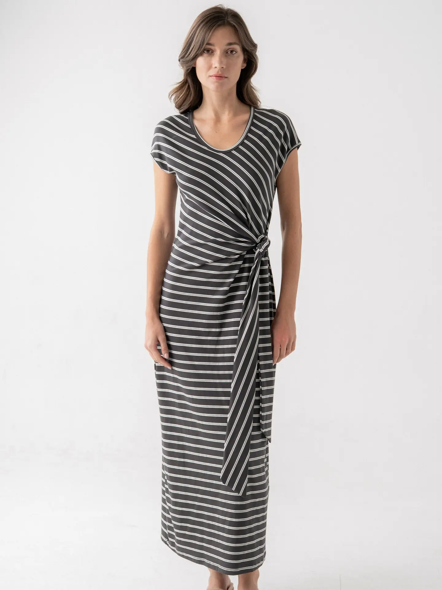 Charcoal Stripe Wrap Midi Dress