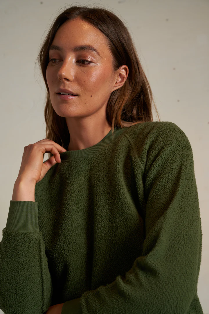 Fern Green Ziggy Inside Out Fleece Shrunken Crewneck
