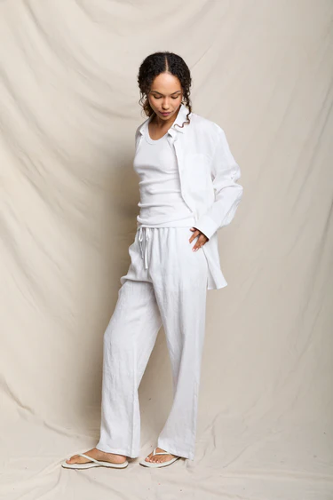 White Lorana Linen Drawstring Pant