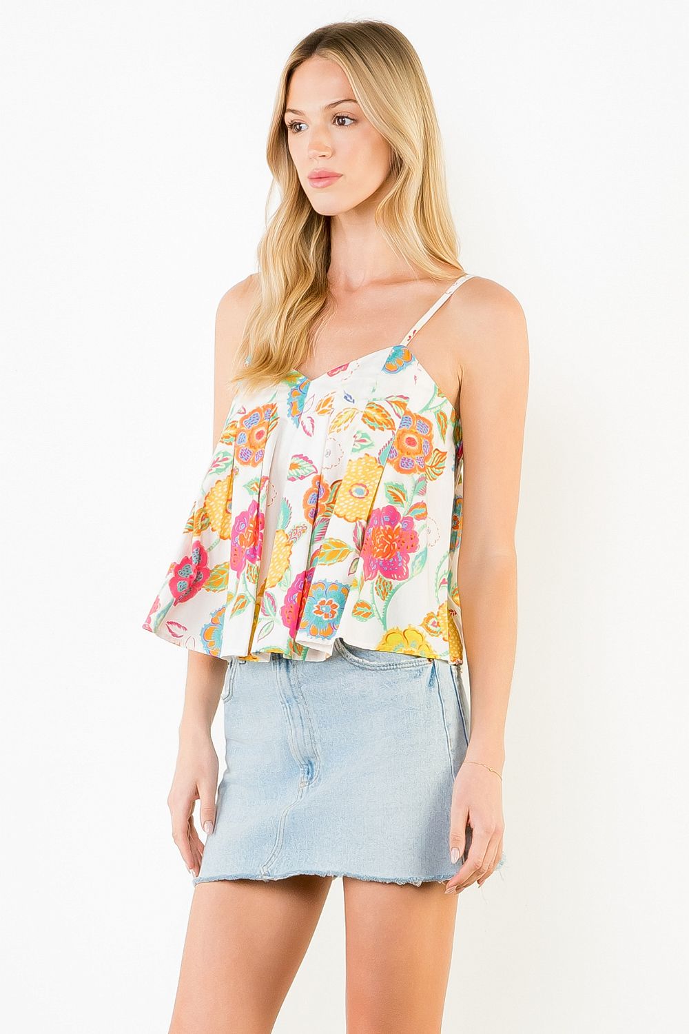 Anna Cream Floral Flowy Tank Top