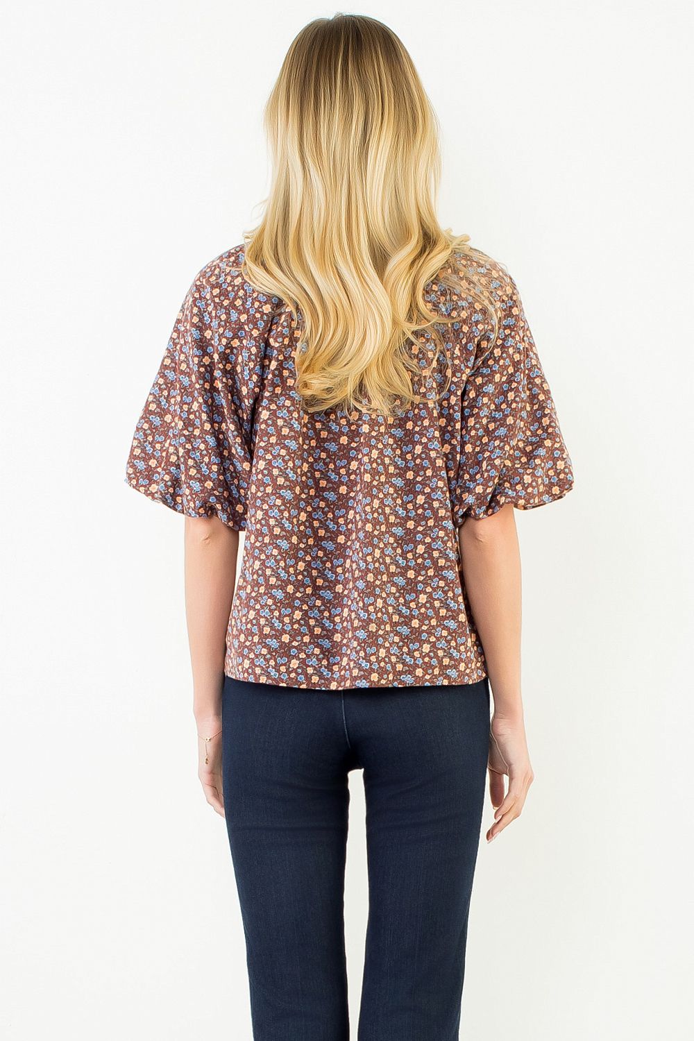Jill Brown Print Puff Sleeve Top