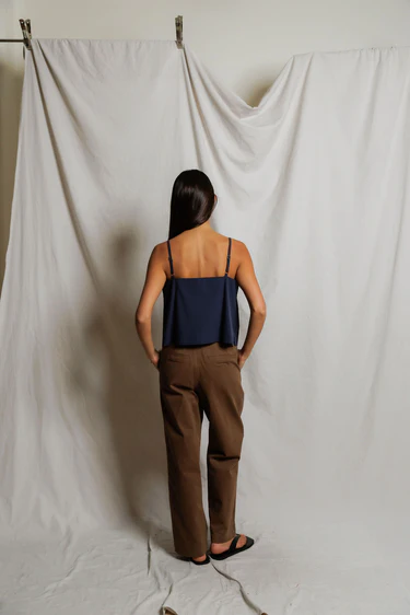 Kamora Poplin Square Neck Tank Top in Navy