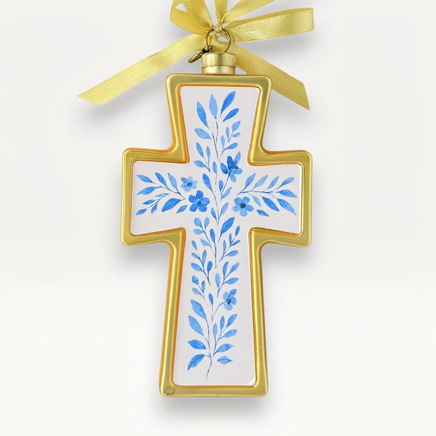 Floral Cross Blown Glass Christmas Ornament – 2026 First Edition