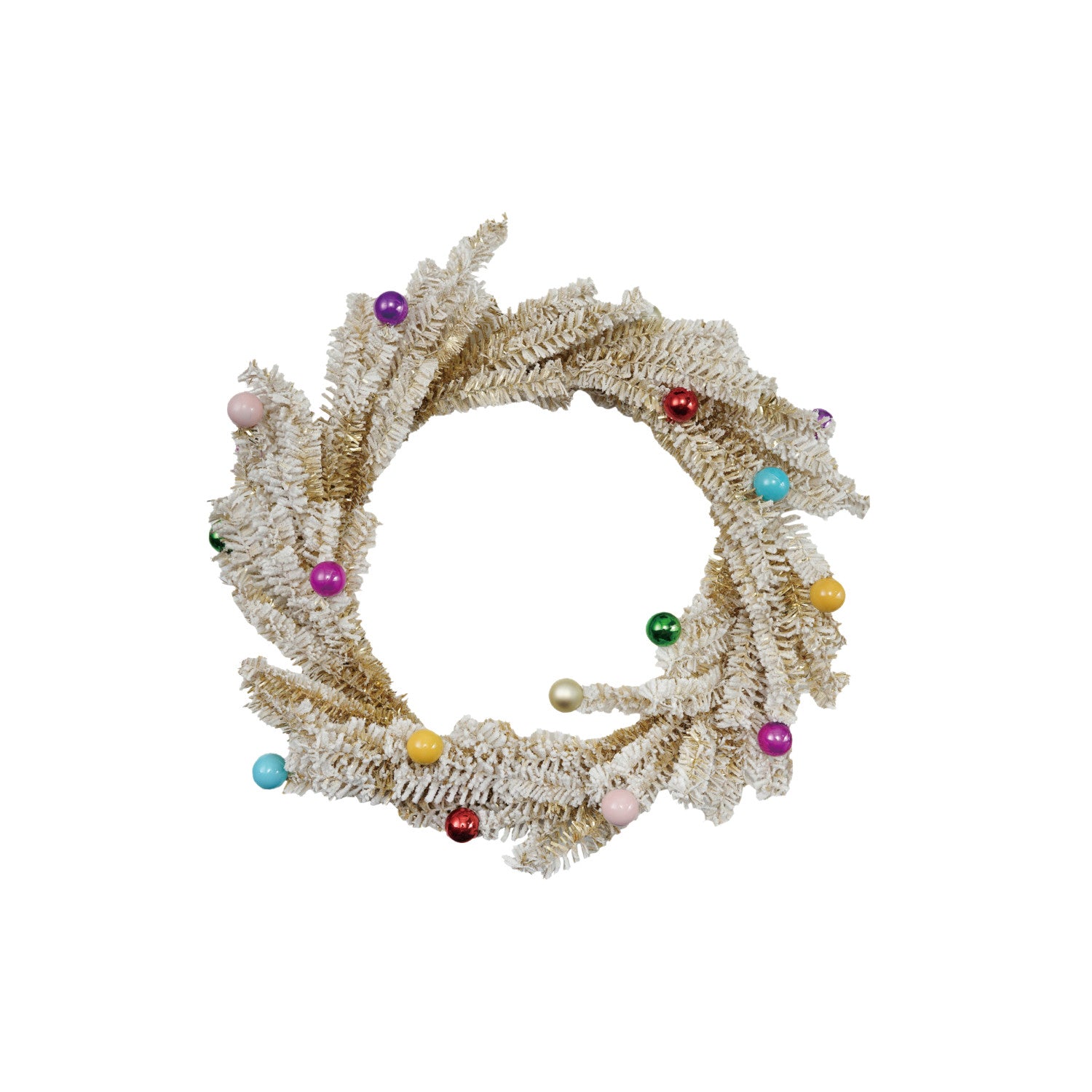 18" Snowy Round Wreath with Ball Ornaments