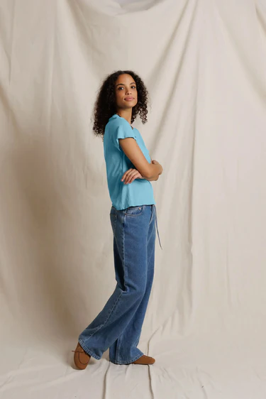 Milky Blue Hendrix Lightweight Cotton Boxy V-Neck Tee
