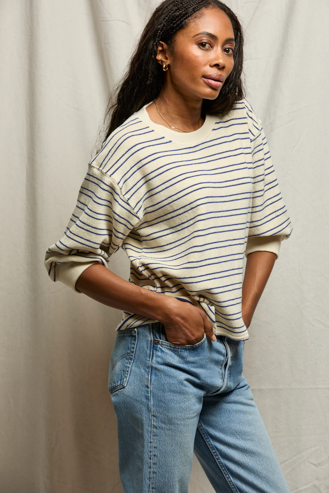 Cobalt Sugar Stripe Roxy Terry Sweatshirt