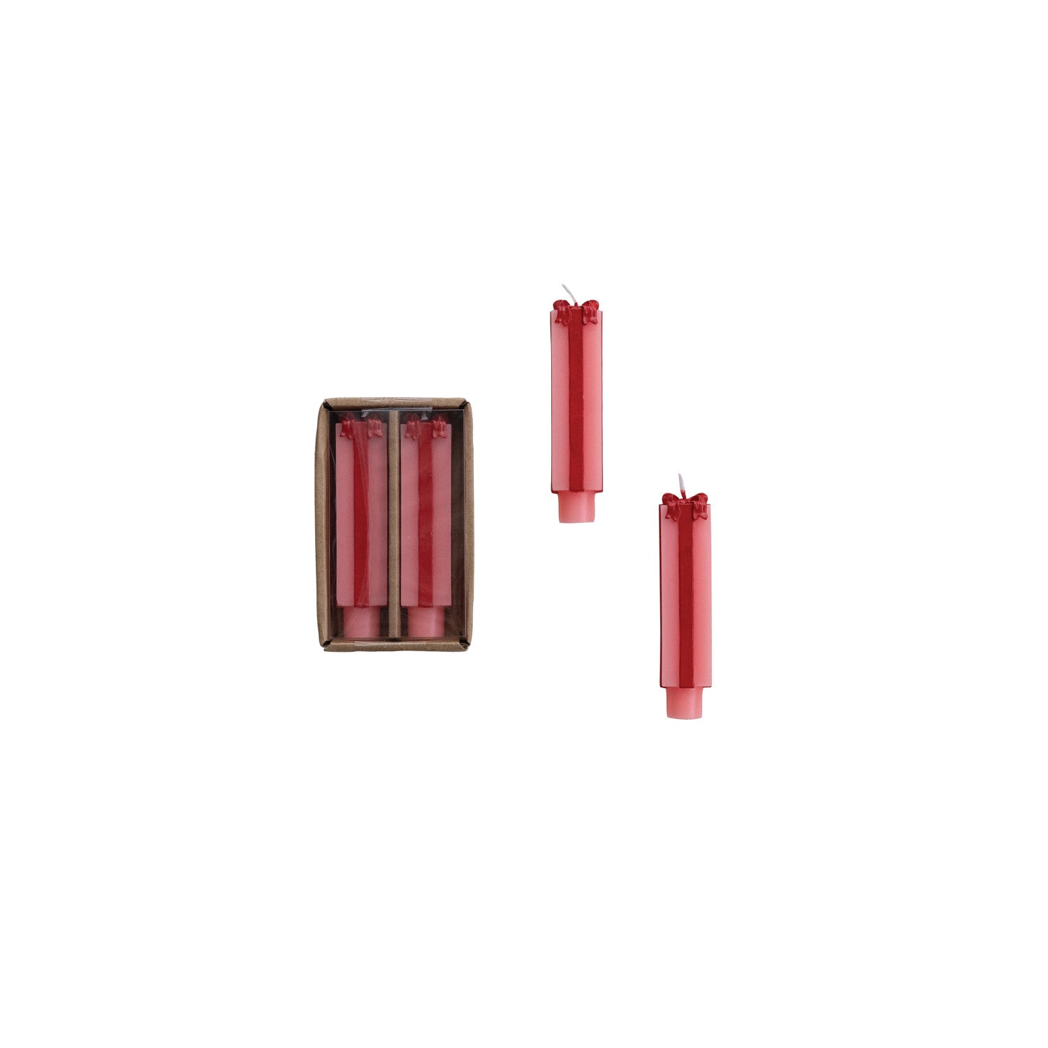 Gift Shaped Pink & Red Taper Candle Set