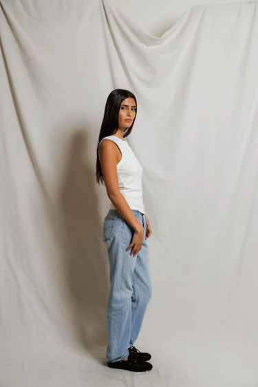 White Loretta Quarter Button Down Luxe Rib Tank