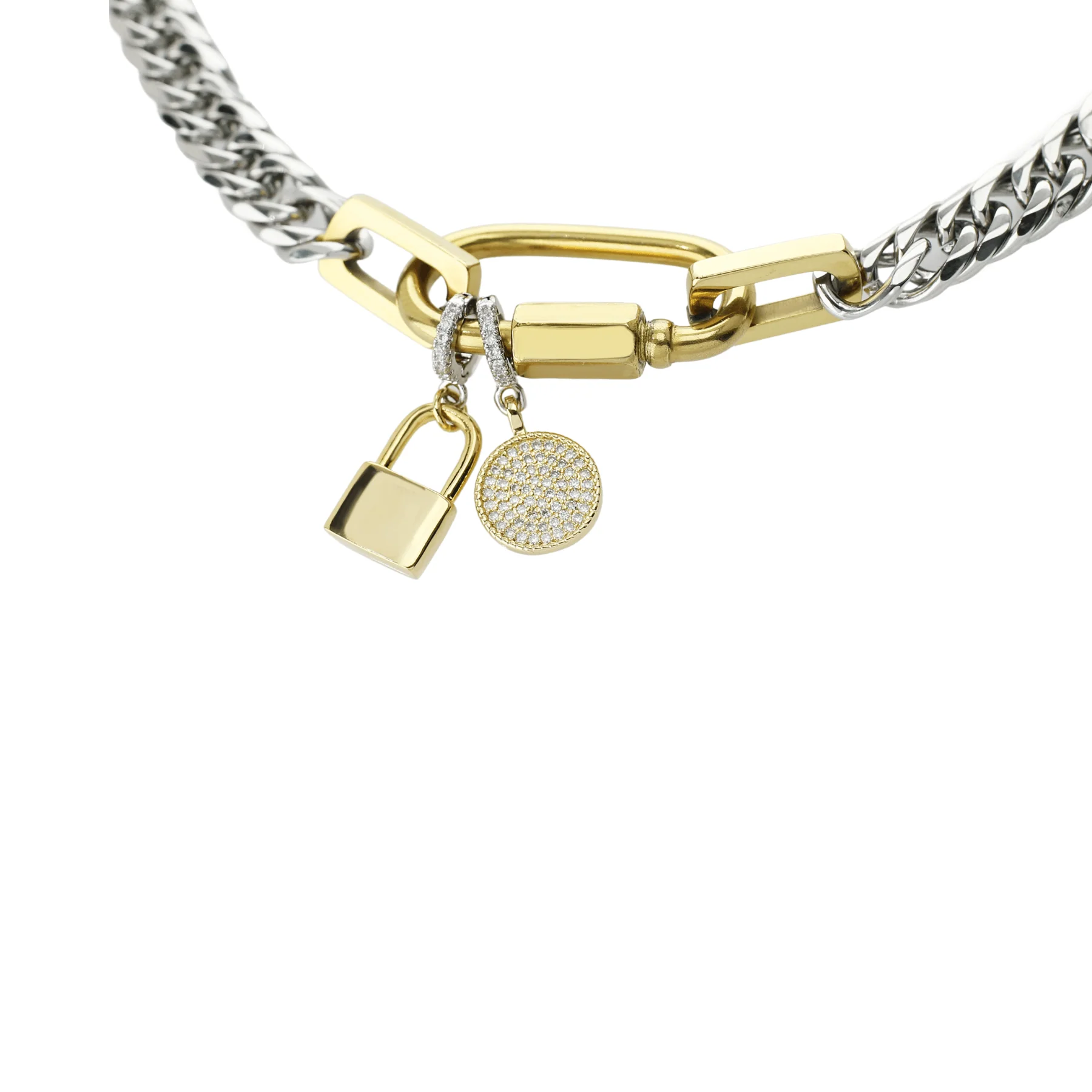 Anne Clip-On Lock Necklace 17" Mix Metals
