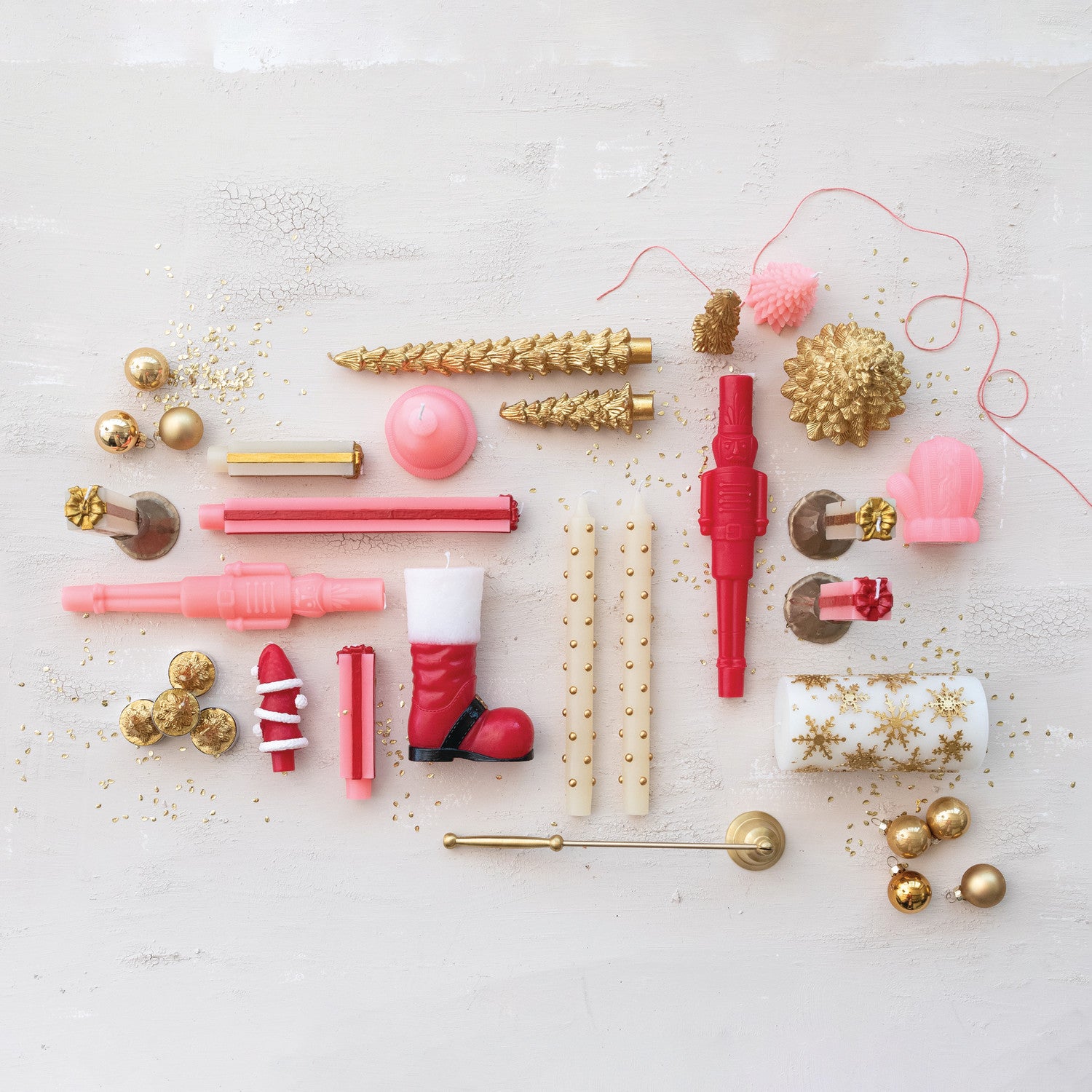 Gift Shaped Pink & Red Taper Candle Set
