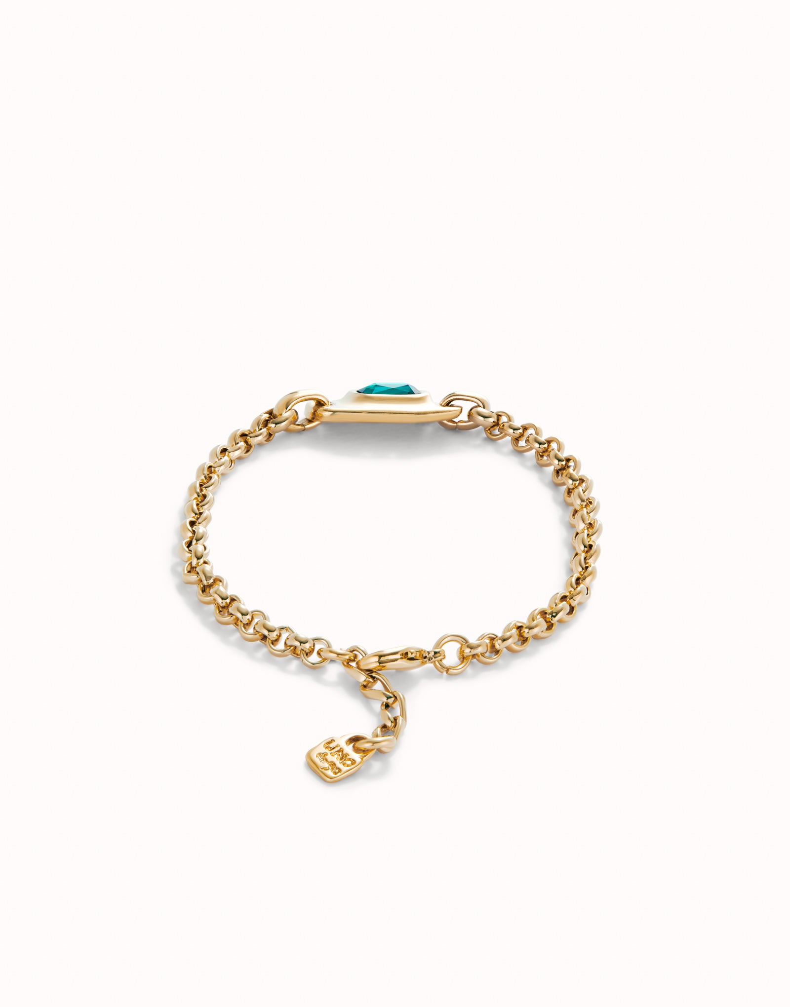 Gold Chain Link Bracelet w/Green Crystal