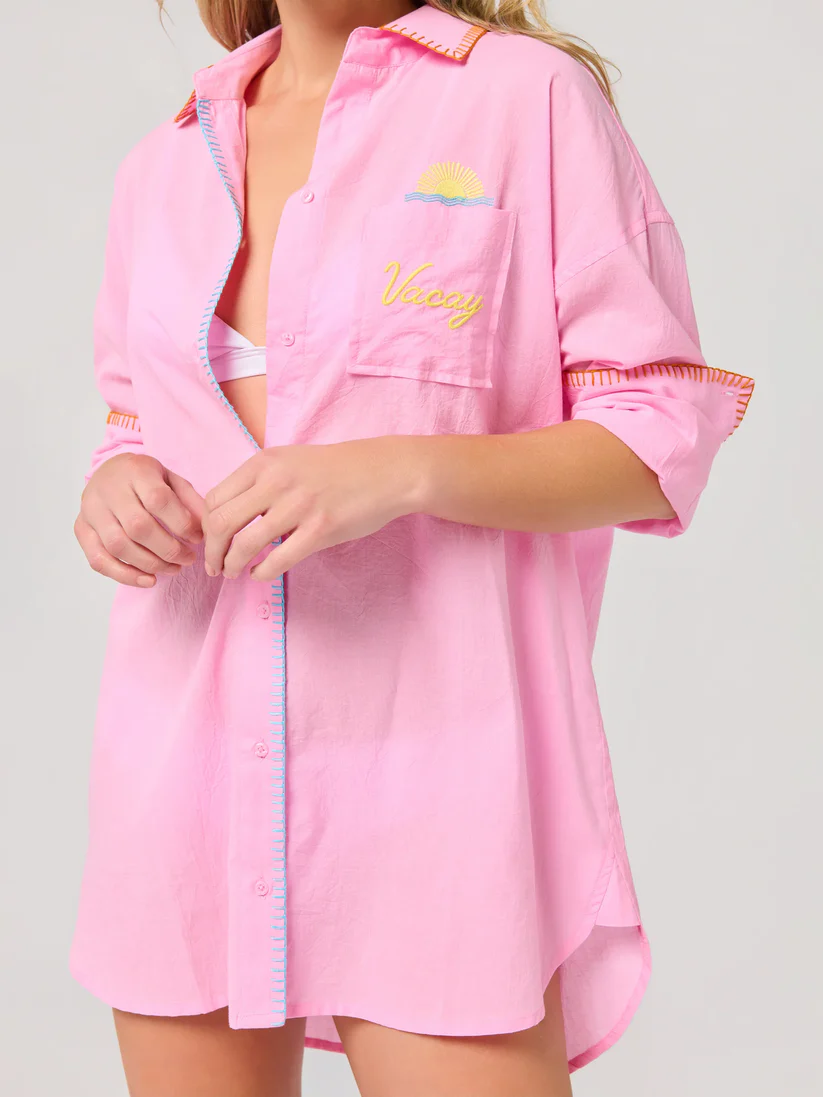 'Out of Office' Embroidered Cover-Up Shirt