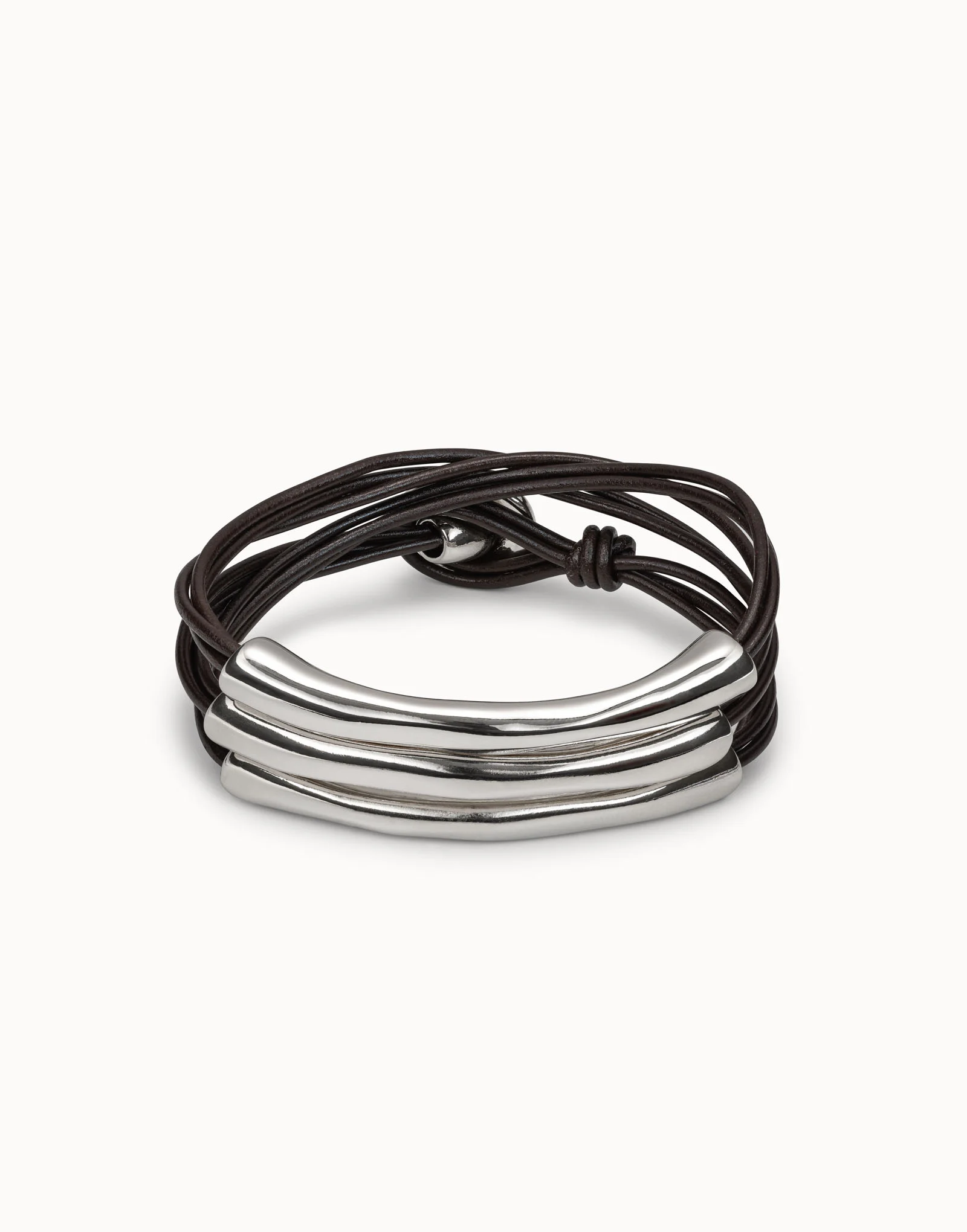 Multi-Strand Leather Bracelet Silver