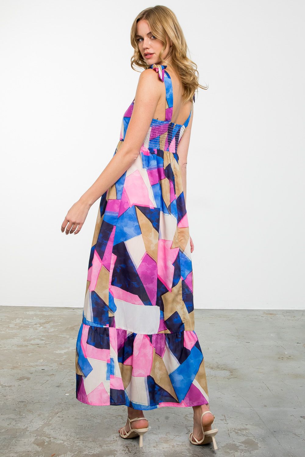Pink & Blue Geo Maxi Dress