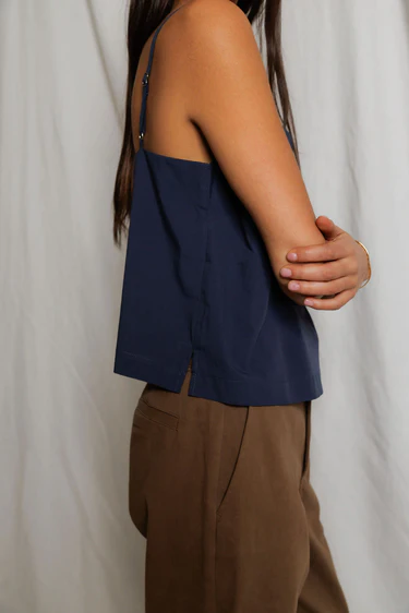 Kamora Poplin Square Neck Tank Top in Navy