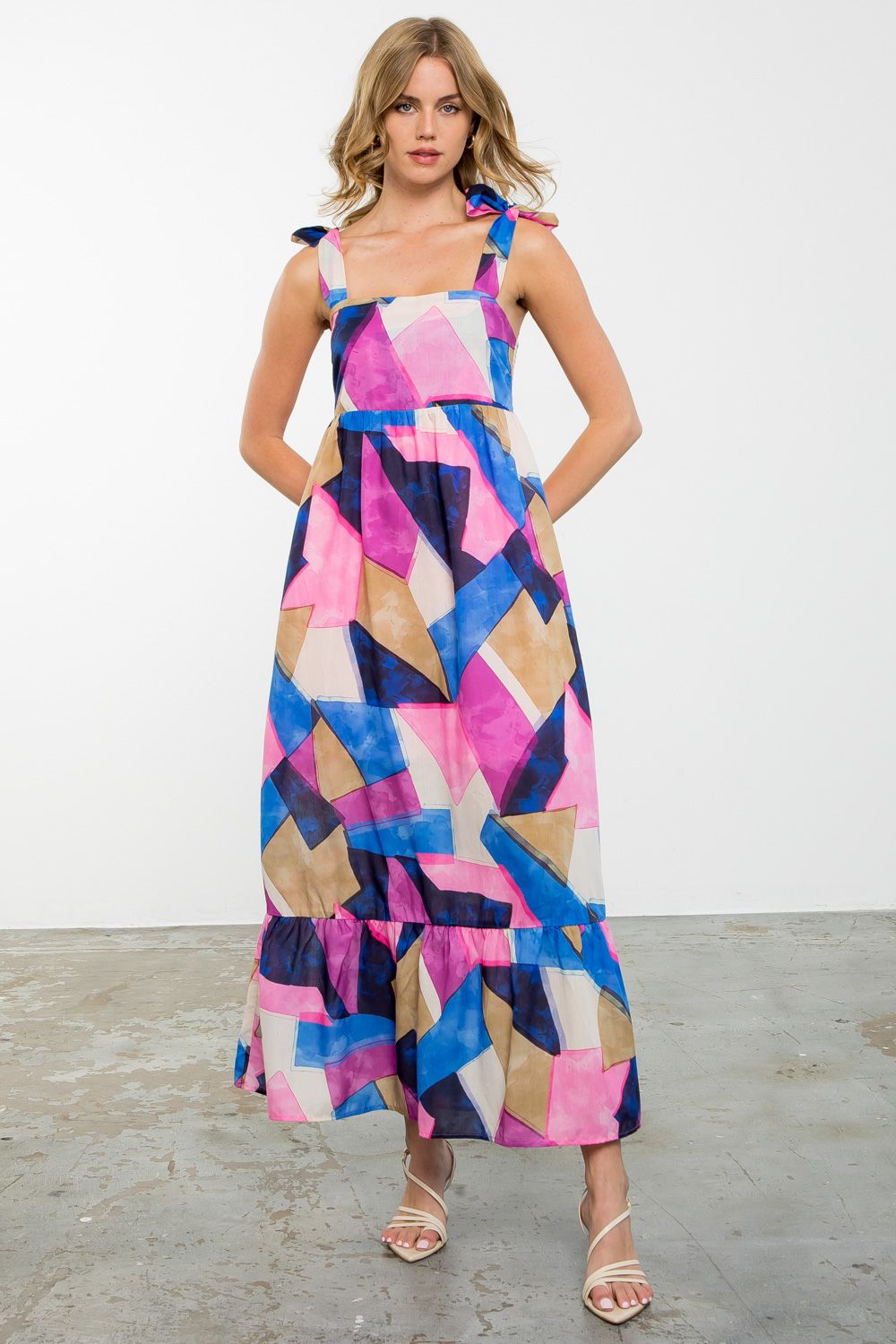 Pink & Blue Geo Maxi Dress