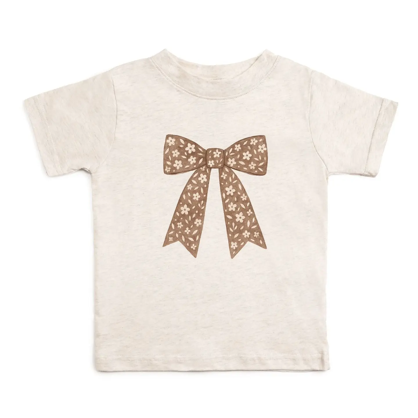 Mocha Floral Bow Patch Short Sleeve T-Shirt