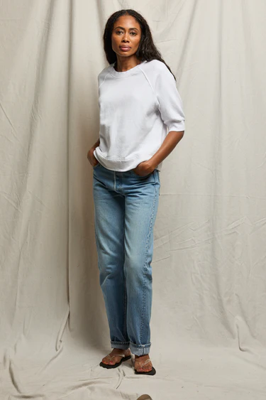White Effie French Terry Bubble Sleeve Sweatshirt
