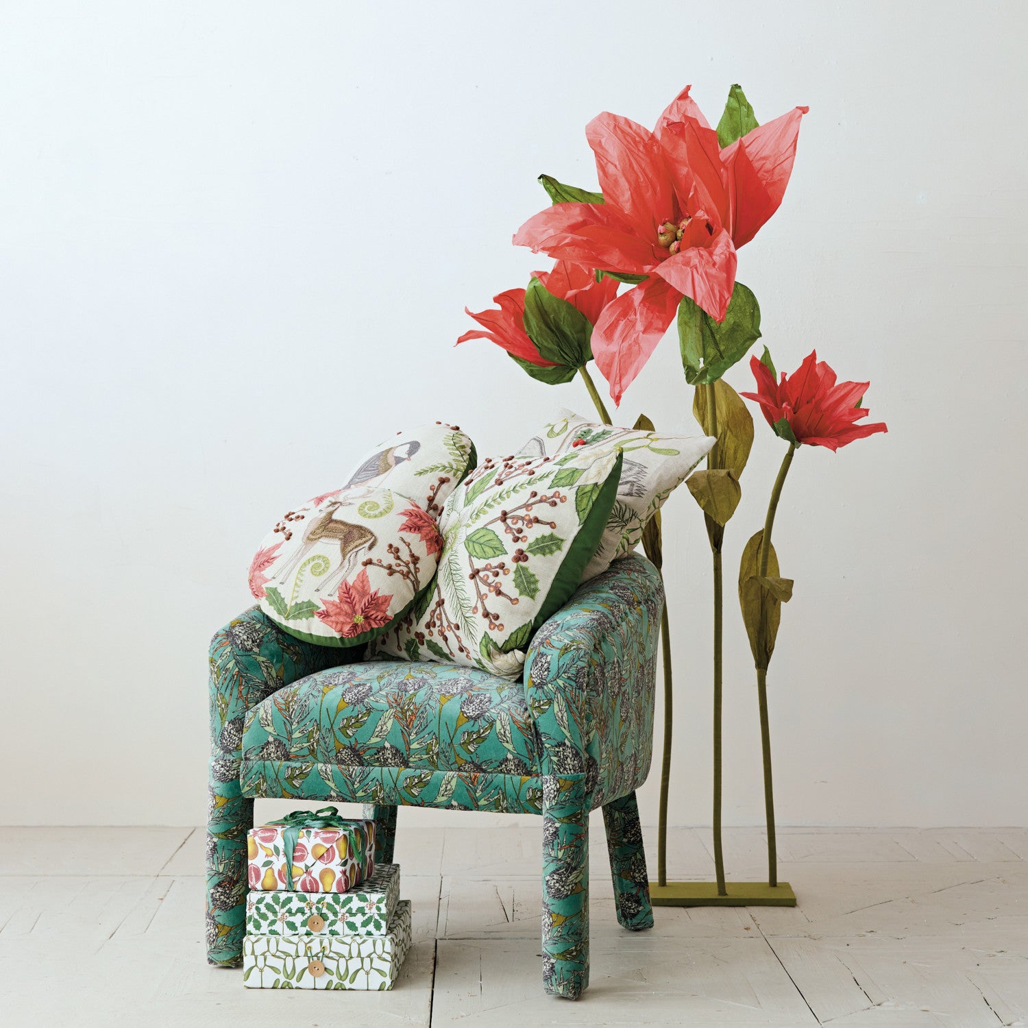 Handmade Paper Poinsettias with Stand