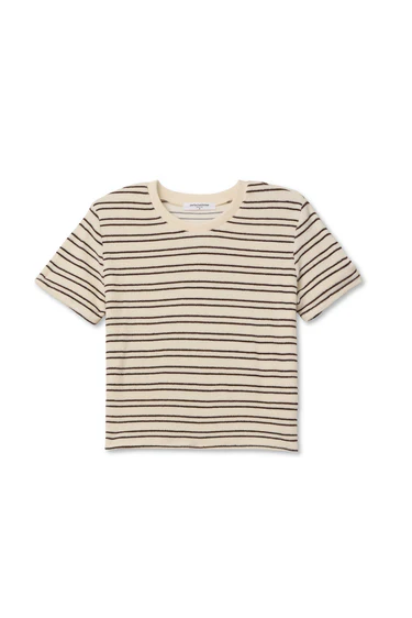 Eve Cotton Crew Neck Tee in Natural/Chocolate