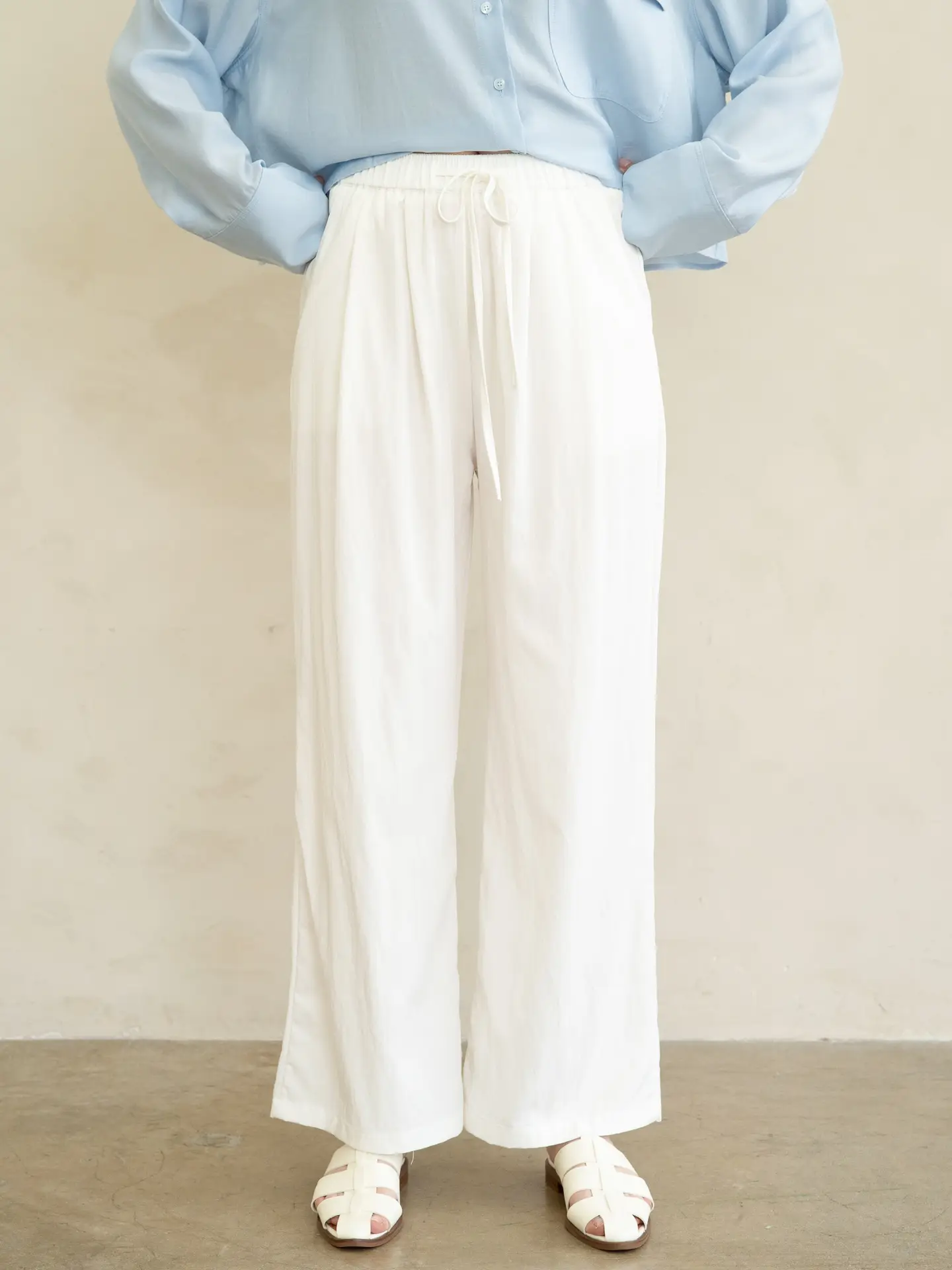 White Wide Leg Drawstring Pants