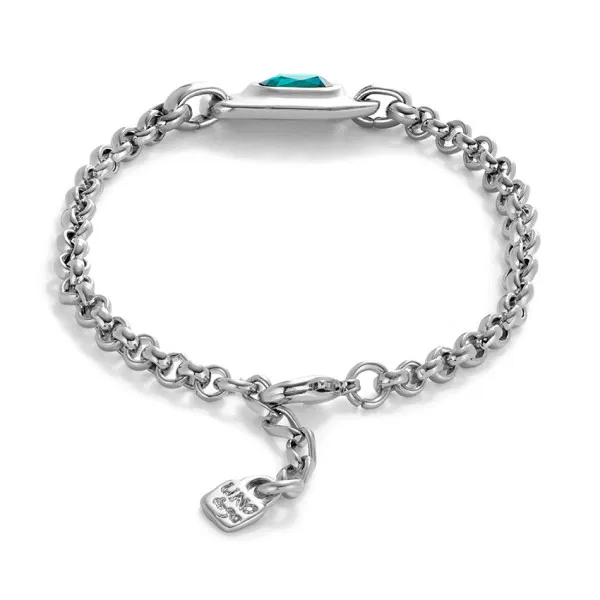 Silver Chain Link Bracelet w/Green Crystal
