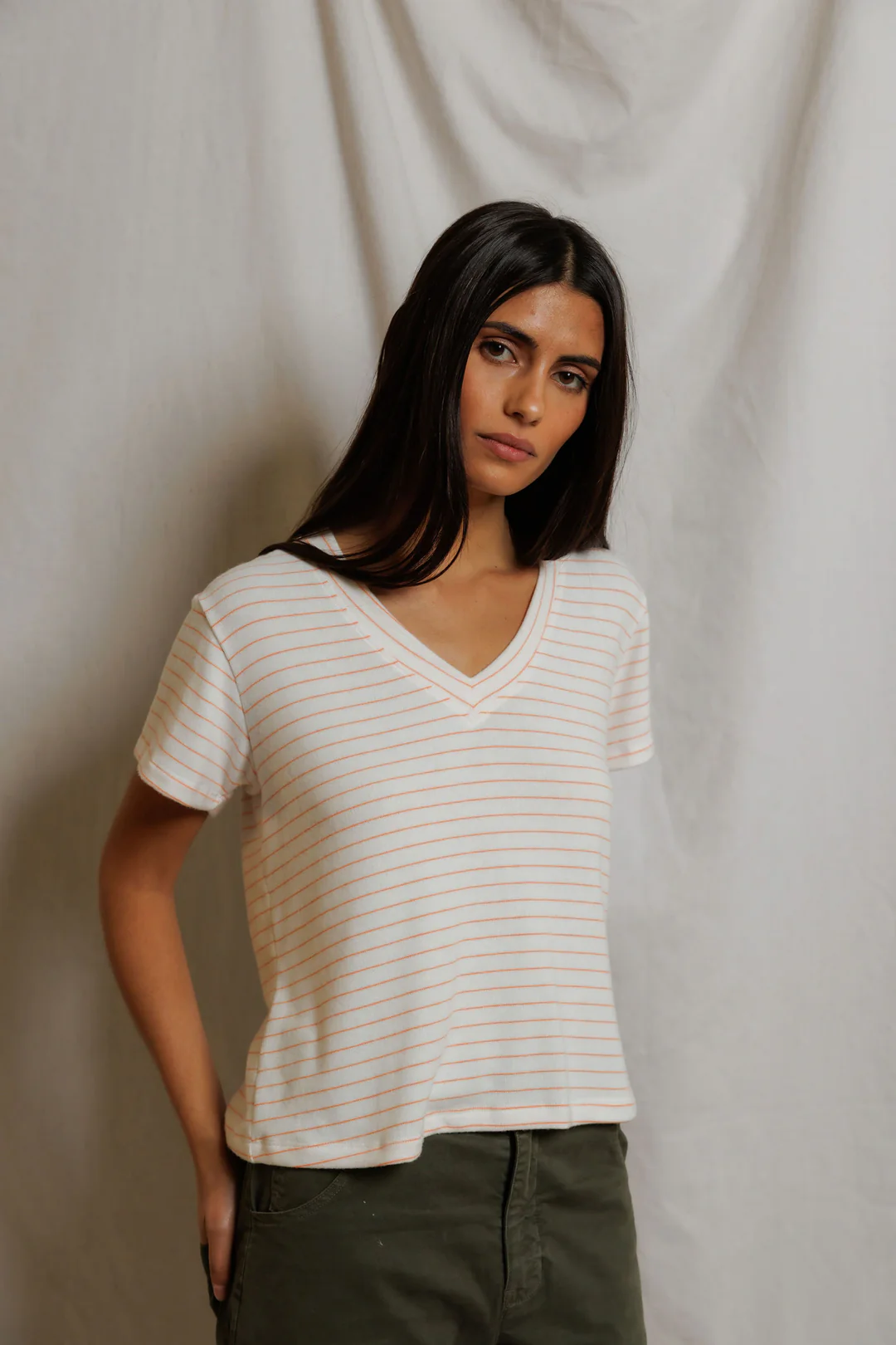 Clementine Stripe Elliot Brushed Sweater Stripe V-Neck Tee