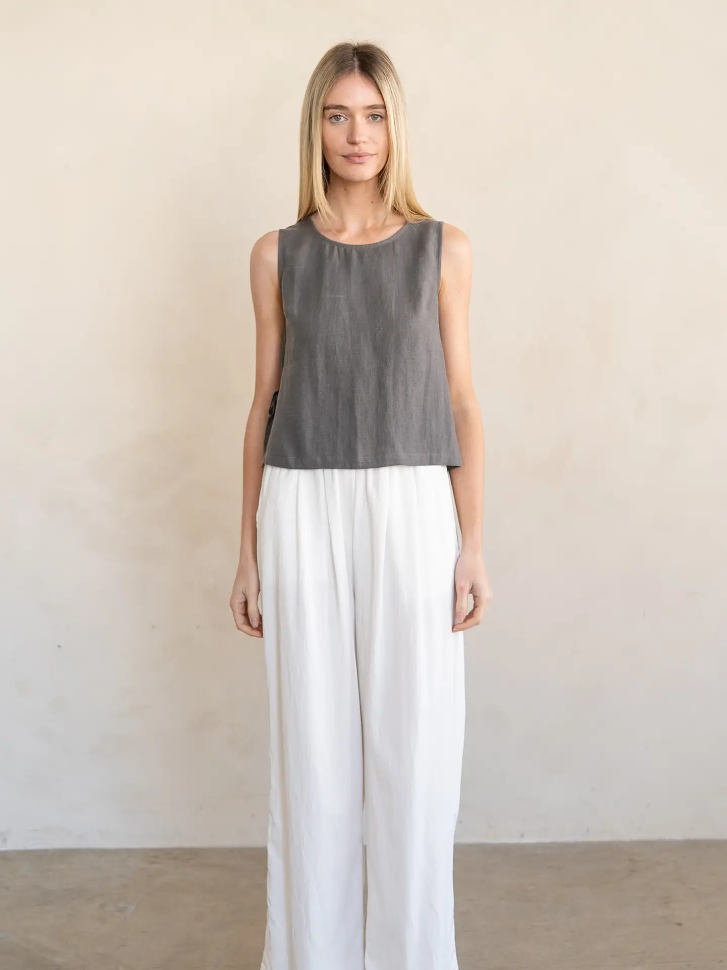 Charcoal Linen Side-Tie Top