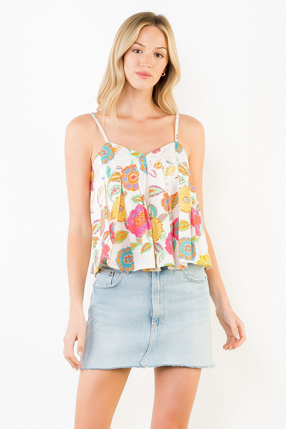 Anna Cream Floral Flowy Tank Top