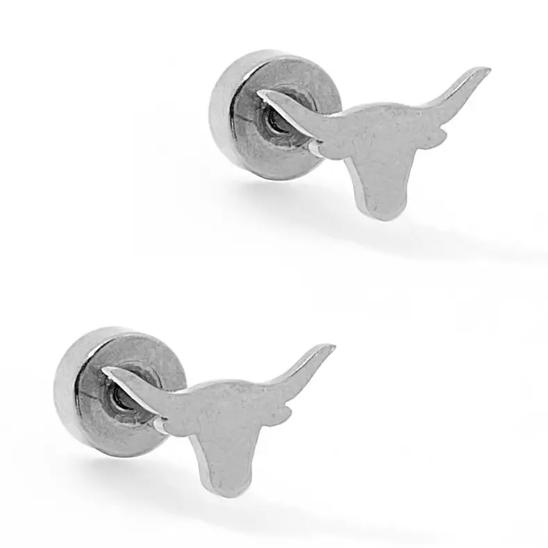 Texas Steer Silver Screwback Stud Earrings