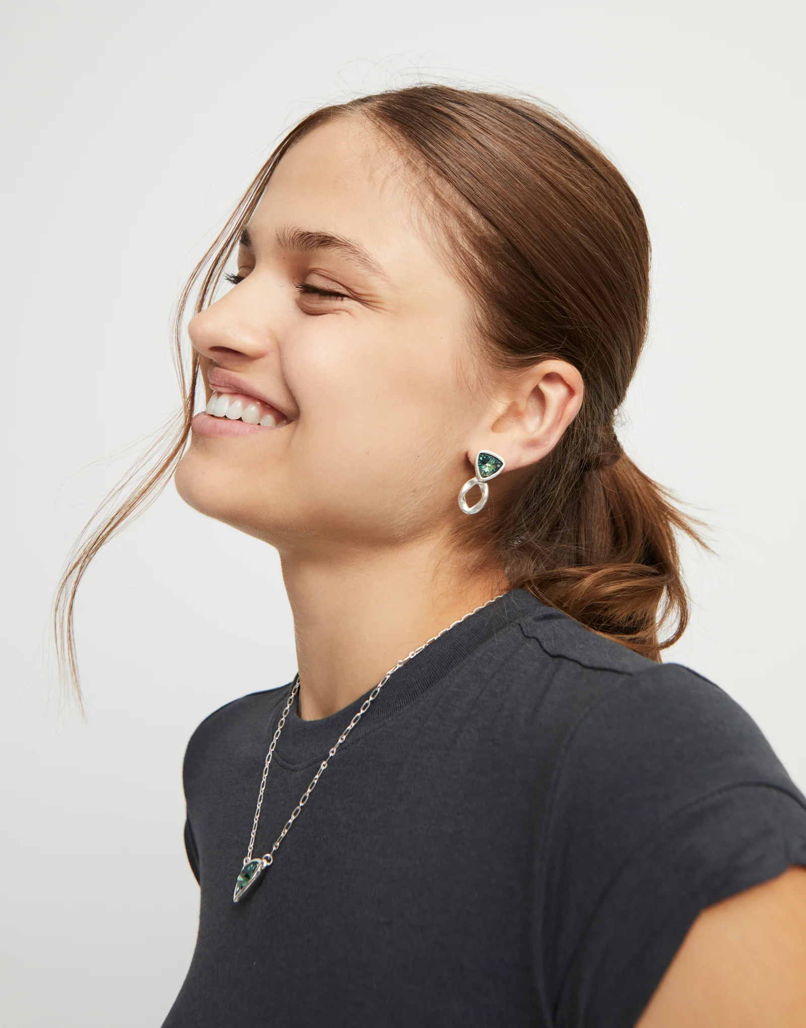 Silver Drop Earrings w/Green Triangle Crystals