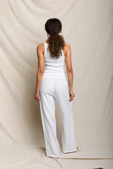 White Lorana Linen Drawstring Pant