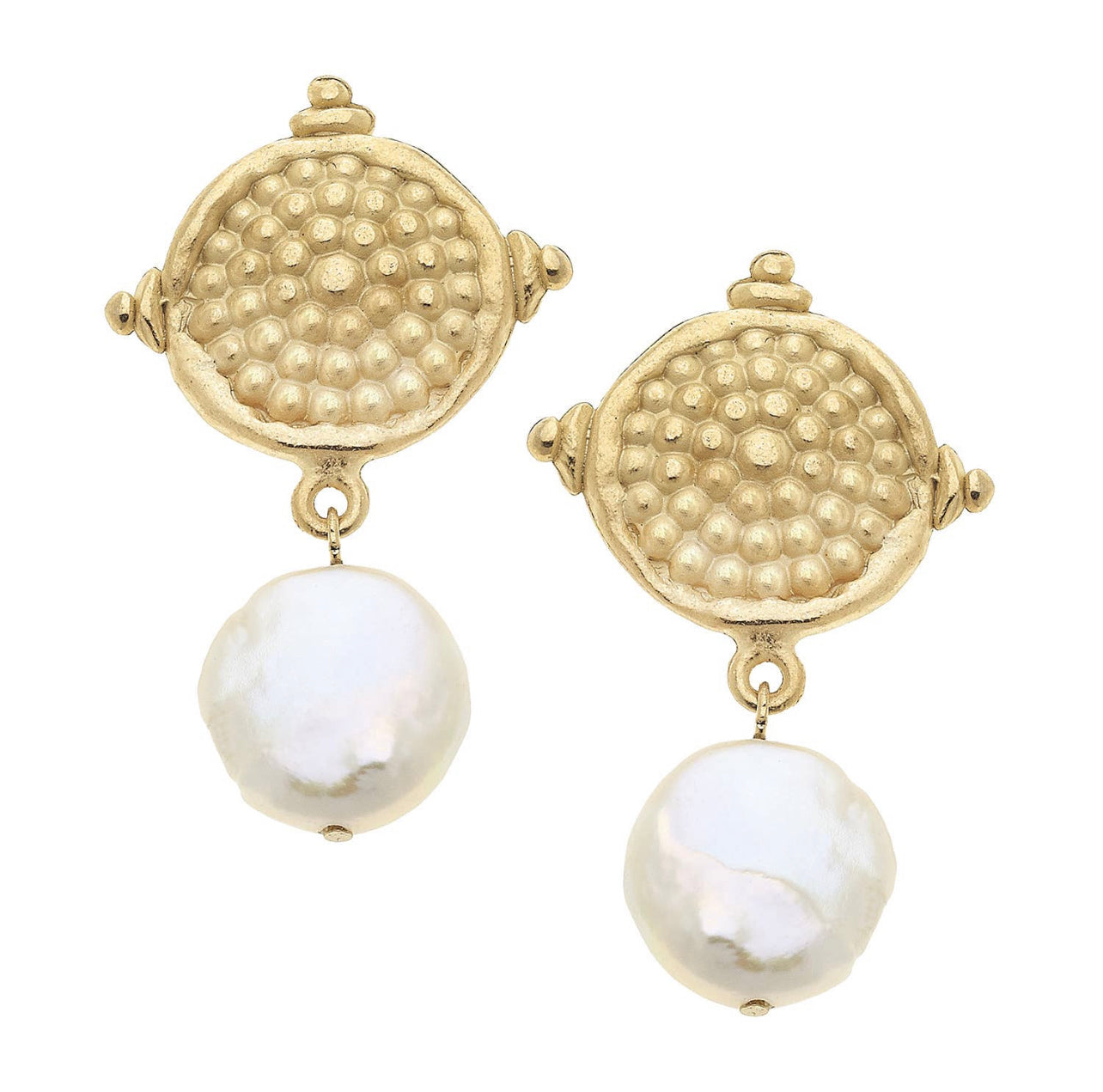 Gold Pearl Coin Clip-On Earring