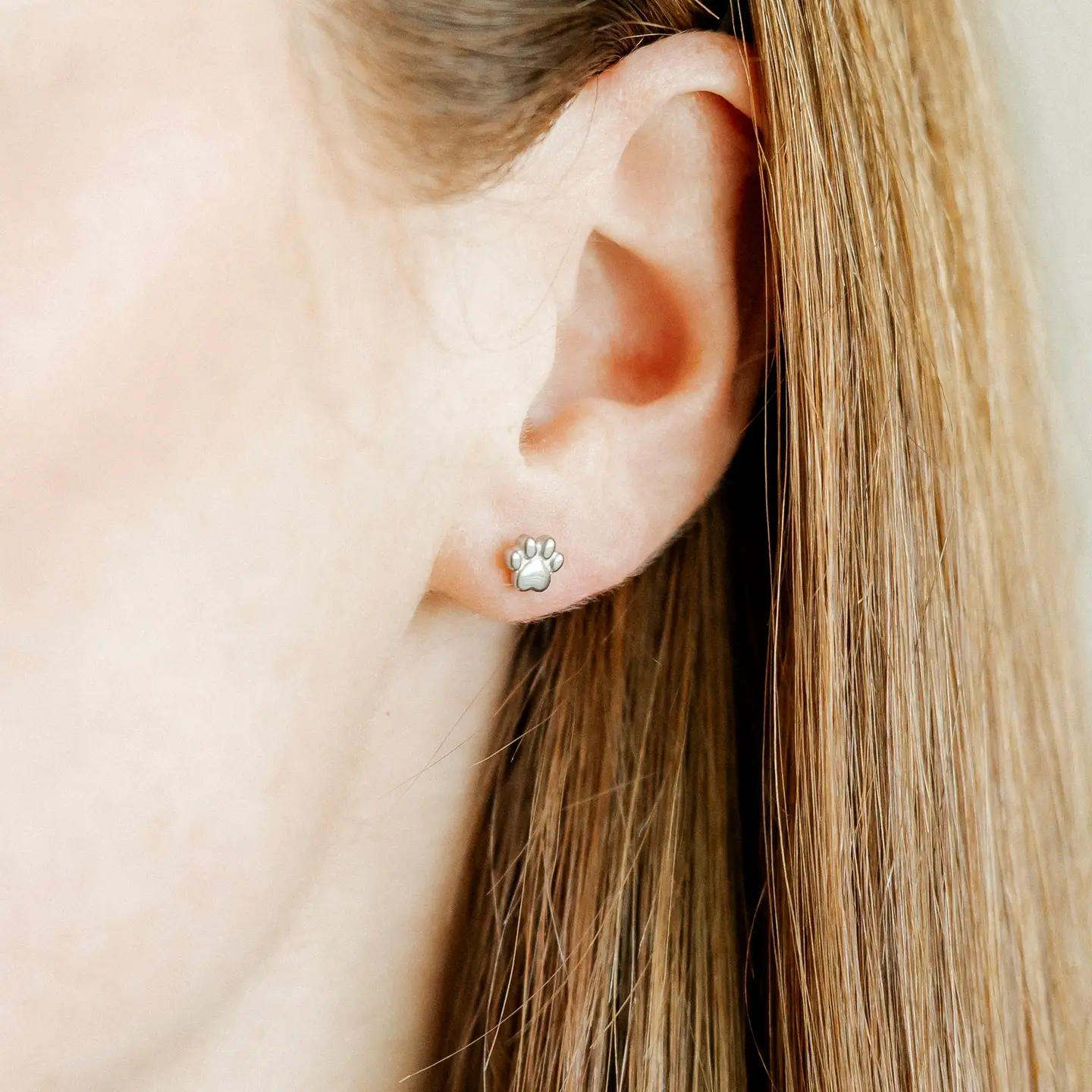 Paw Print Silver Screwback Stud Earrings