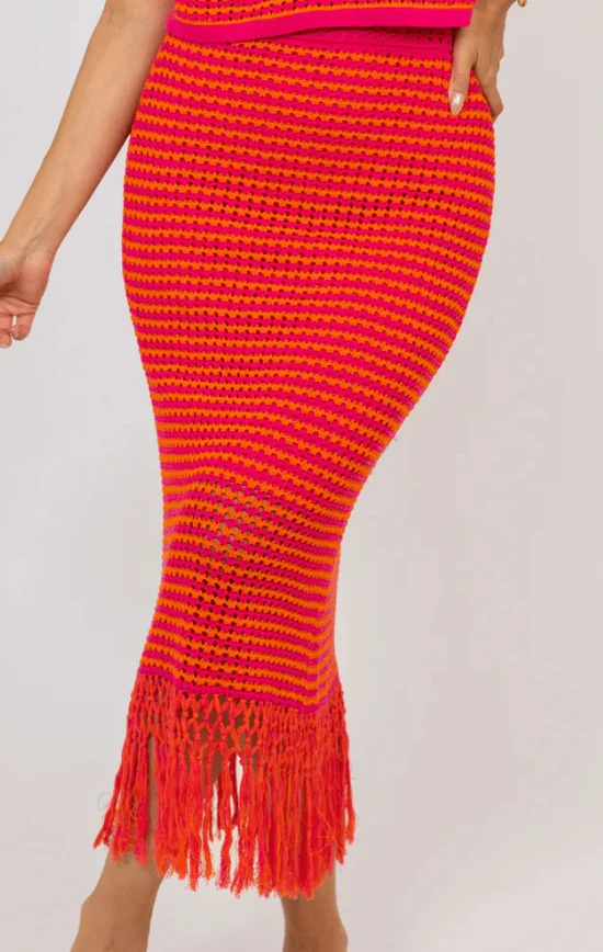 Color Block Crochet Midi Skirt
