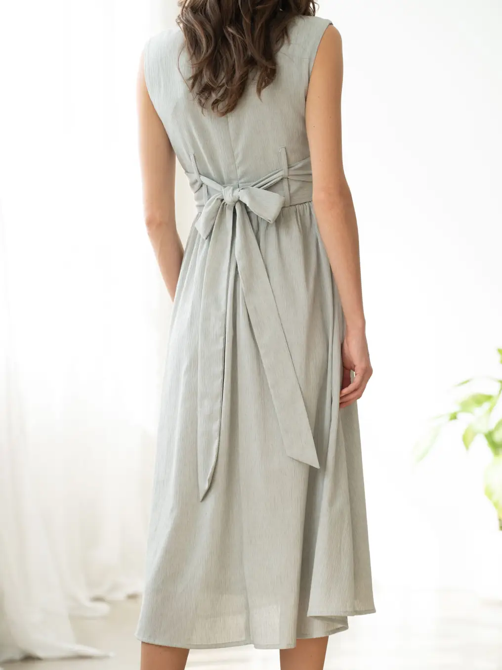 Cloudy Gray Fit & Flare Midi Dress