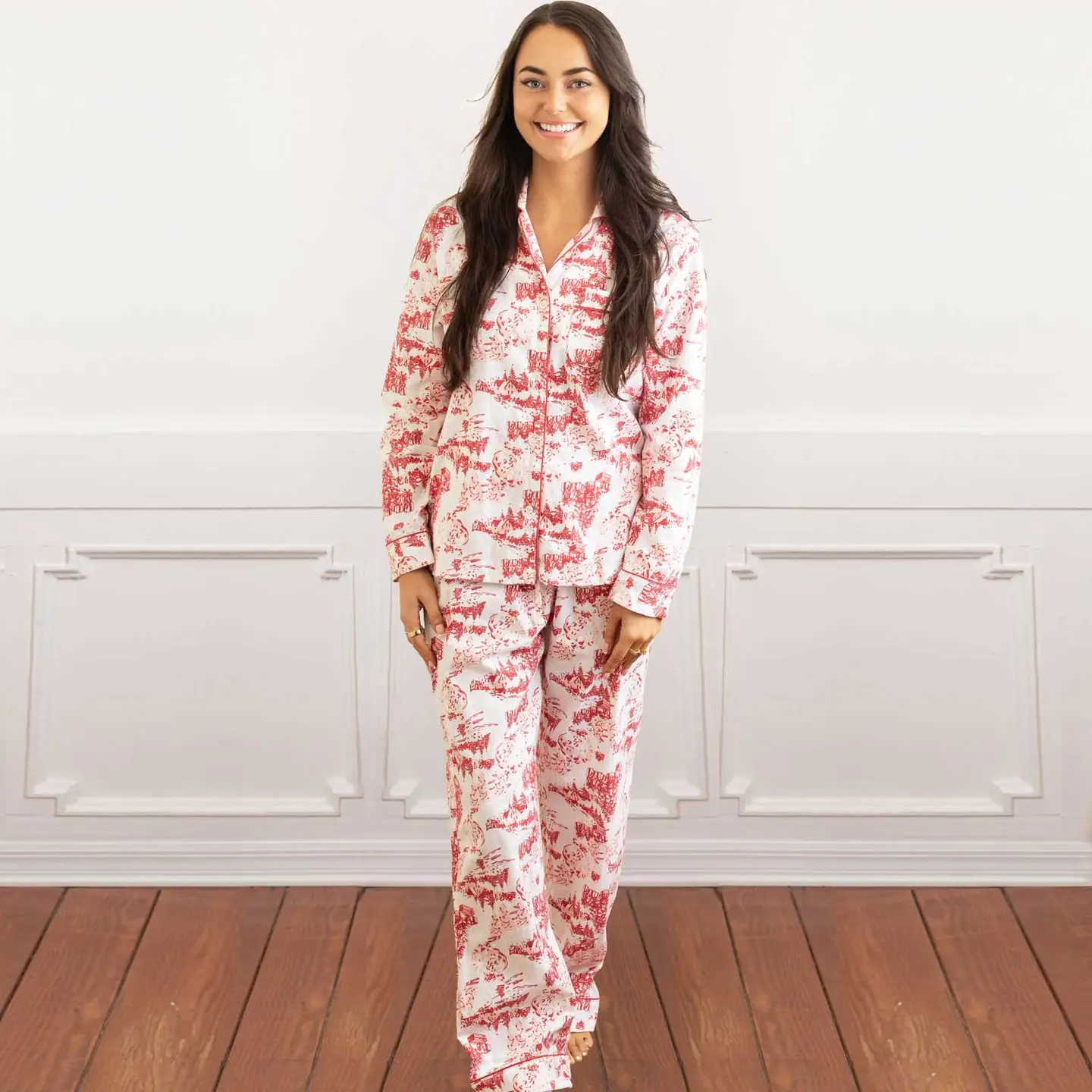 Red Santa Toile Flannel PJ Set