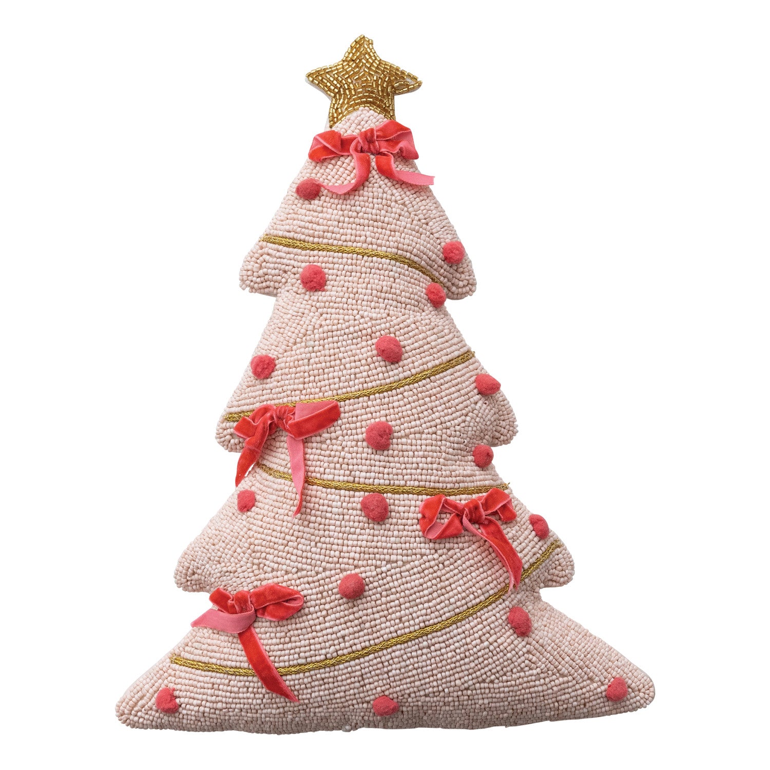 Pink Beaded Tree Shaped Hand-Embroidered Pillow