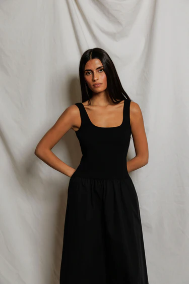 Fabiola Poplin Tank Dress in True Black