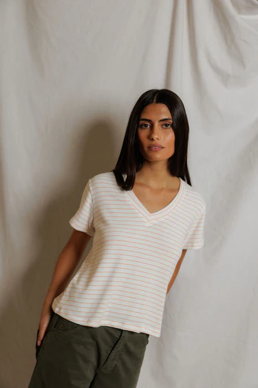 Clementine Stripe Elliot Brushed Sweater Stripe V-Neck Tee