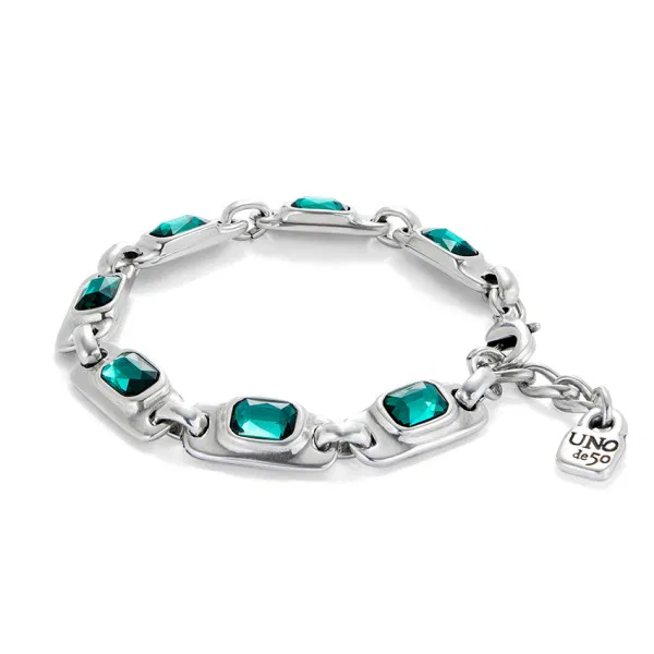 Silver Chain Bracelet w/Green Crystals